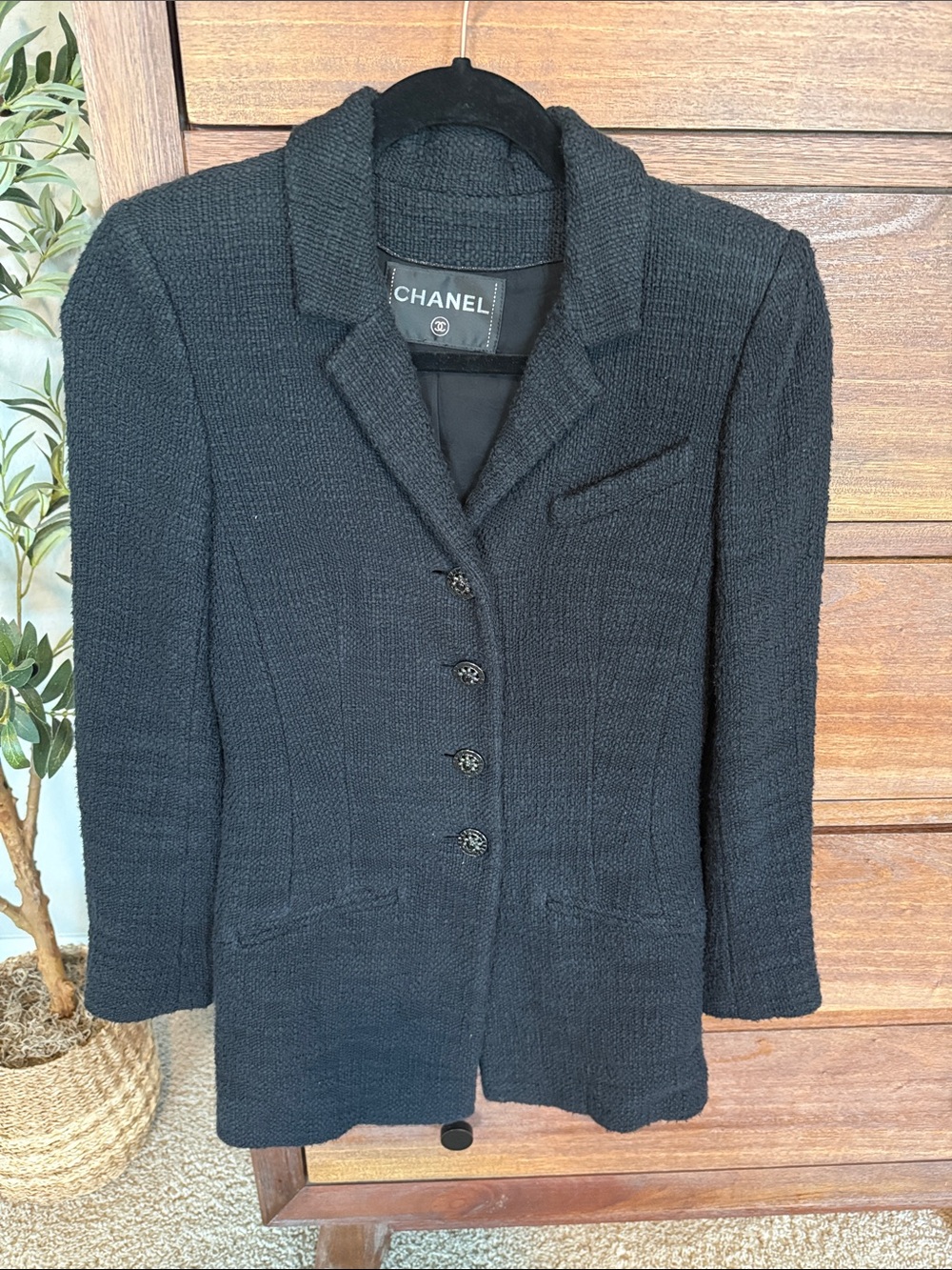 Authentic Vintage Chanel Blue Tweed Button-Front Jacket - Fits Size 0-2
